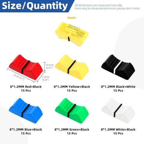 Glarks 90pcs 8 x 1.2mm 6 Colors Straight Sliding Potentiometer Push-Pull Cap Flat Push Knob, Plastic Flat Push Knob Insert Shaft, Mixer Slider Fader Knob for DJ Console, Potentiometer Mixing Console in Saudi Arabia