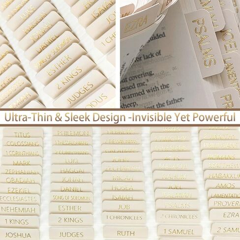 Bible Tabs for Women and Men, 75 Laminated Bible Index Tabs with Embossed Gold Foil Lettering, Durable Neutral Bible Study Tabs for Easy Navigation and Journaling in Kuwait