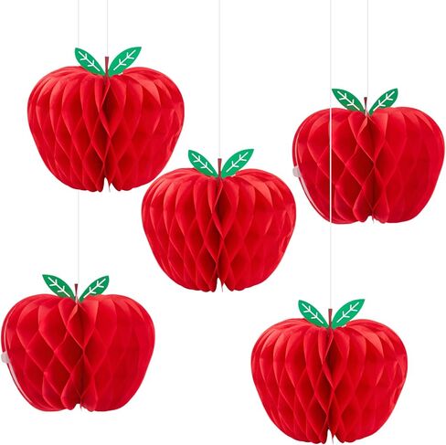 SUNBEAUTY 5 Pcs Red Apple Shaped Paper Honeycomb Paper Apple Hanging Decoration School Classroom Back to School Decoration(4 Inch) in Kuwait