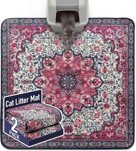 Hompet Cat Litter Mat 2 Pack, 24x36 Large Machine Washable Trapping Mats for Cats, Super Absorbent & Urine-Proof Cat Litter Box Mat for Floor, Waterproof & Non Slip Kitty Litter Rug in Saudi Arabia