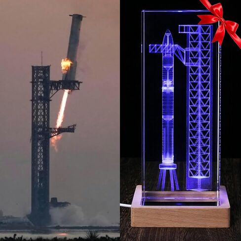 مصباح كريستال SpaceX Starship Collector's، ضوء ليلي صاروخي ثلاثي الأبعاد محفور بالليزر، هدية مثالية لعشاق الفضاء، ومحبي الخيال العلمي وحالمي المريخ (كبير) in Saudi Arabia