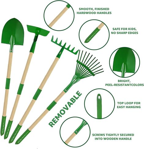 9Pcs Kids Gardening Tools Set - Toys with Shovel, Rake, Hoe and Leaf Rake for Outdoor Backyard Play, STEM Educational Toys, Ideal Christmas Birthday Gifts for Toddler Boys & Girls Ages 3 4 5 in Saudi Arabia