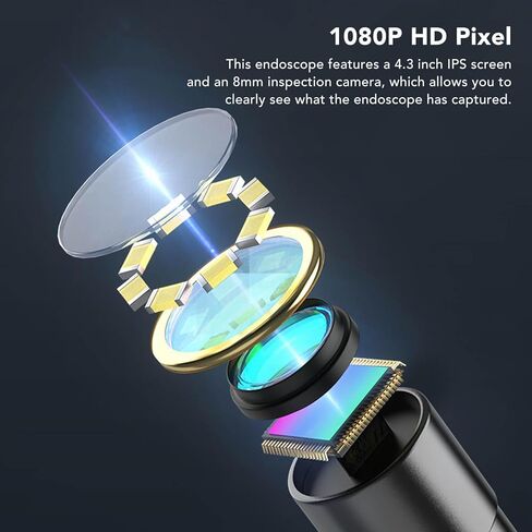 WALFRONT Endoscope Camera with Light, Handheld 4.3 Inch IPS Screen 1080P HD Borescope with 8 Adjustable LED Lights, Water Proof Inspection Camera (1m) in Saudi Arabia