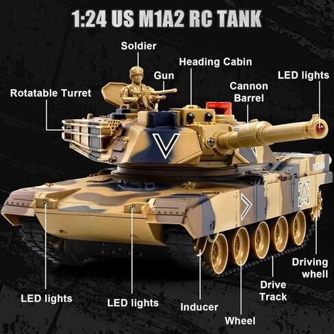 1/24 خزان التحكم عن بعد، 2.4 جيجا هرتز German Leopard II RC Tank وقوة الارتداد ودوران البرج 330 درجة. ألعاب الجيش ألعاب معركة بالأشعة تحت الحمراء مع دخان وتأثير صوتي هدية للأولاد in Kuwait