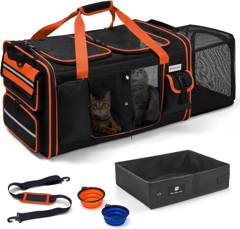 Expandable Extra Large Cat Carrier for 2 Cats with Litter Box for Kitten, Large Cat Small Dog Pet - Collapsible Double Cat Large Pet Carrier for Car Travel Outdoor Camping in Saudi Arabia