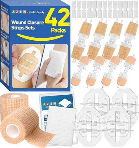 AZEN 16 Pack Wound Closure Strips, 4 Types Butterfly Bandages, Emergency Laceration Closure Kit, Repair Wounds Without Stitches, Quick Clot Zip Stitch Wound Closures Device in Saudi Arabia
