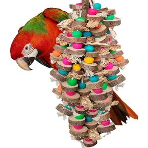 Large Bird Toys for Parrots Toys Natural Colored Wooden Bird Cages Chew Accessories for Macaws, Cockatoos, African Grey, and Amazon Parrots in Kuwait