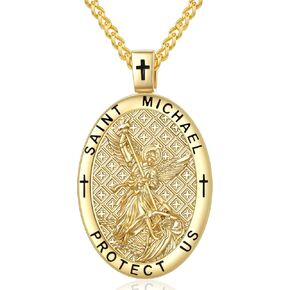14K Gold Patron Saint Medals for Men Pendant Necklace Catholic Religious Birthday Gifts for Men with 2.5mm 22"+2" Rolo Chain in Saudi Arabia