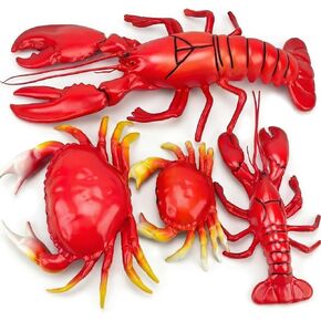 مجموعة مخلوقات الحياة البحرية الكبيرة المزيفة من جريسورث، مجموعة من 4 مخلوقات من جراد البحر وسرطان البحر الاصطناعي من البلاستيك على شكل حيوانات لتزيين المنزل والحفلات، لعبة للأطفال in Kuwait