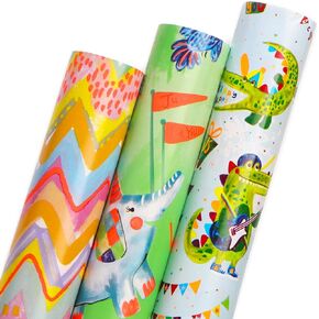 Ribbli Safari Birthday Wrapping Paper 3 Rolls Jungle Gift Wrapping Paper for Kids Baby Shower with Elephants Crocodiles Alpacas Sloth - Mini Roll 17 inch x 120 inch(10feet) Per Roll in Saudi Arabia