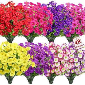 Alupssuc 24 Bundles Artificial Flowers for Outdoors, Faux Spring Flowers for Decoration, UV Resistant Silk Morning Glory with Eucalyptus Realistic Fake Flowers for Yard Planter Porch Garden, 5 Colors in Saudi Arabia