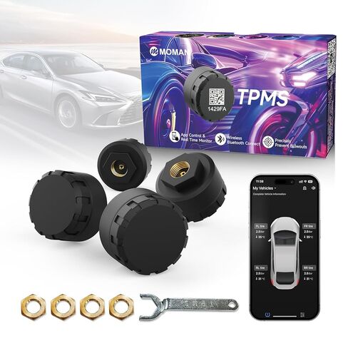 Moman RV Tire Pressure Monitoring System, New Car TPMS Sensors Set of 4, Tire Pressure and Temperature Alarm, Wireless Tire Pressure Sensor, Support iOS & Android in Saudi Arabia