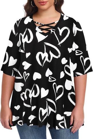 LARACE Elbow Sleeve Cross-Tie V-Neck Plus Size Tops for Women's Half Sleeves Tunic Shirts Blouse Spring Summer Fall Clothes in Saudi Arabia