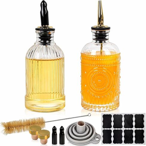 ChezMax Syrup Dispenser Bottles Set of 6, Simple Syrup Bottle for Coffee Bar Accessories, 5oz & 7oz Glass Coffee Syrup Dispenser Syrup Containers for Maple Honey Syrup Oil, Metal Pour Spouts & Labels in Saudi Arabia