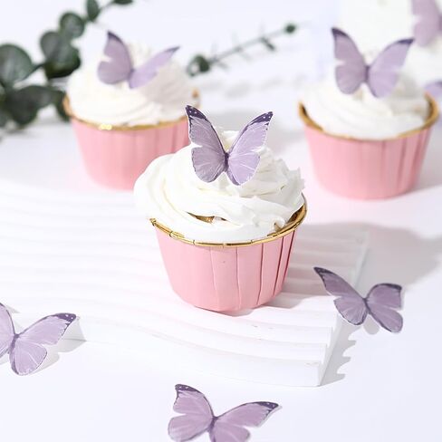 أغطية كب كيك على شكل فراشة من THJ، 48 قطعة من الفراشات الصالحة للأكل، فراشات صالحة للأكل لتزيين الكيك، فراشات ورقية من ورق الويفر لحفلات الزفاف وأعياد الميلاد والذكرى السنوية (ألوان مختلطة) in Kuwait