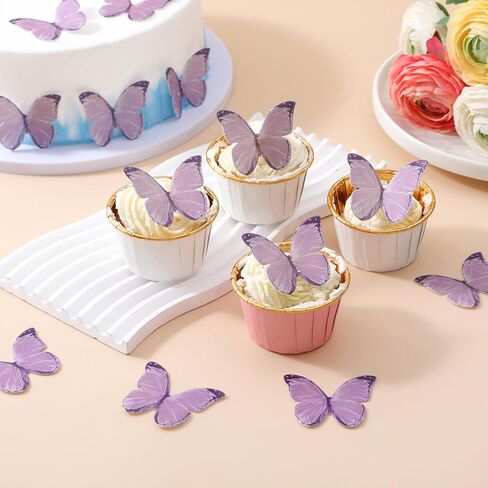 أغطية كب كيك على شكل فراشة من THJ، 48 قطعة من الفراشات الصالحة للأكل، فراشات صالحة للأكل لتزيين الكيك، فراشات ورقية من ورق الويفر لحفلات الزفاف وأعياد الميلاد والذكرى السنوية (ألوان مختلطة) in Kuwait