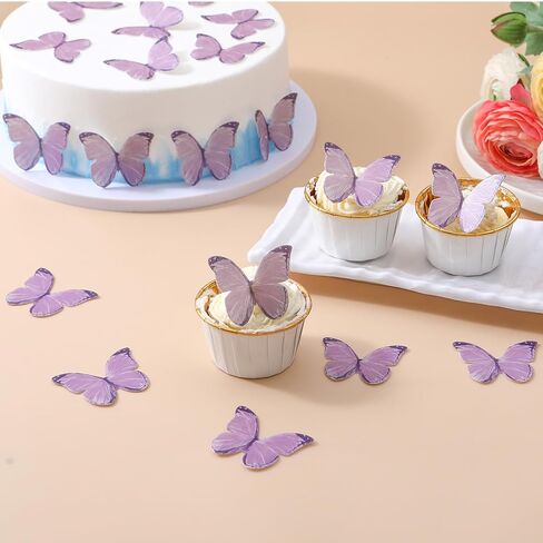 أغطية كب كيك على شكل فراشة من THJ، 48 قطعة من الفراشات الصالحة للأكل، فراشات صالحة للأكل لتزيين الكيك، فراشات ورقية من ورق الويفر لحفلات الزفاف وأعياد الميلاد والذكرى السنوية (ألوان مختلطة) in Kuwait