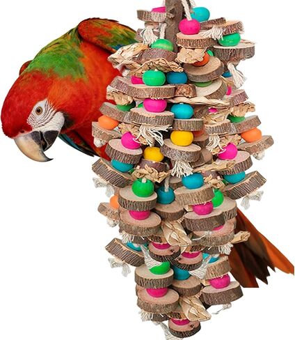 Large Bird Toys for Parrots Toys Natural Colored Wooden Bird Cages Chew Accessories for Macaws, Cockatoos, African Grey, and Amazon Parrots in Kuwait