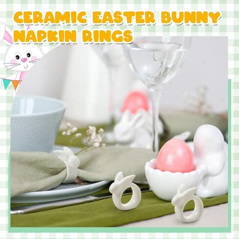 Tessco Porcelain Easter Napkin Rings Set of 8 Easter Bunny Napkin Rings Easter Rings for Napkins Bunny Napkins Rings Napkin Holders for Cloth Napkins Ceramic Easter Table Decor Vintage (Colorful) in Saudi Arabia