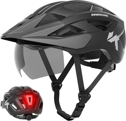InnerKing Bike Helmet for Adults, Lightweight Mountain Bicycle Helmet with USB Rechargeable Rear Light Detachable Magnetic Goggles, Road Bike Helmet with Visor for Men Women in Saudi Arabia