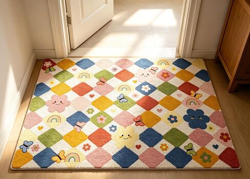 Washable Kids Playroom Rug – 5x7 Play Educational Rug for Preschool Toddlers Baby Girls, Cute Global Wildlife Animals – Non-Slip, Stain Resistant, Soft Safe for Bedroom Classroom - Blue in Saudi Arabia