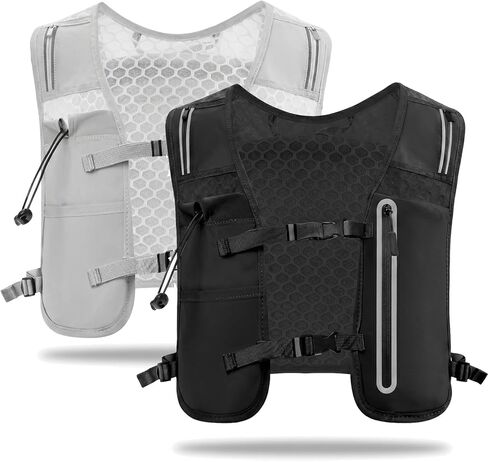 2 Pcs Running Vest for Women Men, Reflective Running Vest with Adjustable Waistband & Phone Pocket, Outdoor Pack Lightweight Breathable Backpack for Marathon Hiking in Saudi Arabia