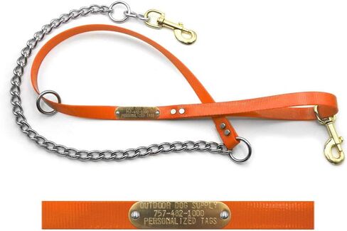 Flat Lead and Chain Dog Leash with Custom 3/4" Brass Nameplate (Yellow) in Kuwait