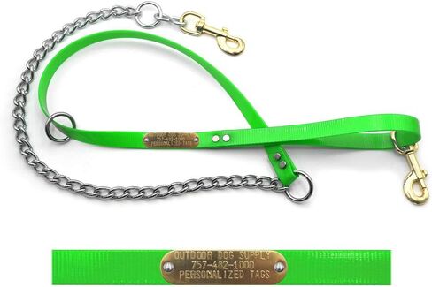 Flat Lead and Chain Dog Leash with Custom 3/4" Brass Nameplate (Yellow) in Kuwait