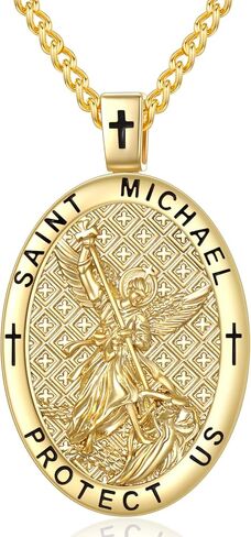 14K Gold Patron Saint Medals for Men Pendant Necklace Catholic Religious Birthday Gifts for Men with 2.5mm 22"+2" Rolo Chain in Saudi Arabia