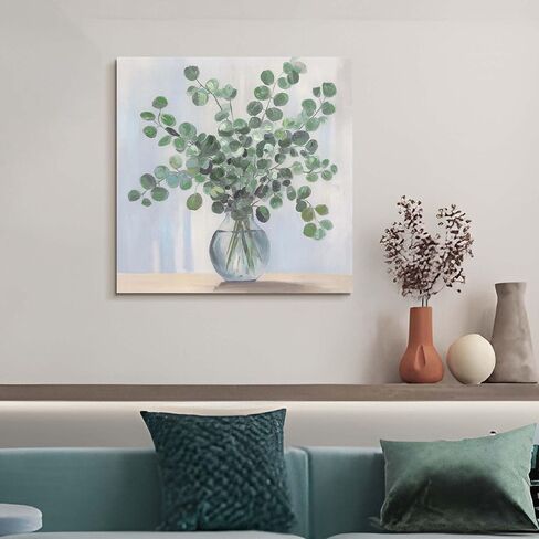 ArtSquare Blue Floral Canvas Wall Art - Tranquil Vase Flowers Painting Nature Scenery Artwork Blossom Prints for Bedroom Bathroom Decor 12x12 Inch in Saudi Arabia