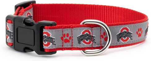طوق The License House Ohio State Buckeyes للكلاب الرياضية بطبعة مخالب قابلة للتعديل ومريح من النايلون للحيوانات الأليفة مع إبزيم قوي سريع التحرير يناسب الكلاب متوسطة الحجم باللون الأحمر in Kuwait