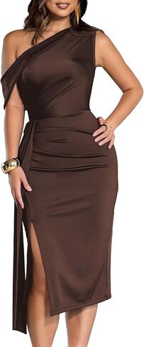 Women One Shoulder Formal Evening Cocktail Party Midi Dress Spring Bodycon Asymmetrical Slit Wedding Guest Dresses in Saudi Arabia