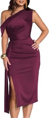 Women One Shoulder Formal Evening Cocktail Party Midi Dress Spring Bodycon Asymmetrical Slit Wedding Guest Dresses in Saudi Arabia