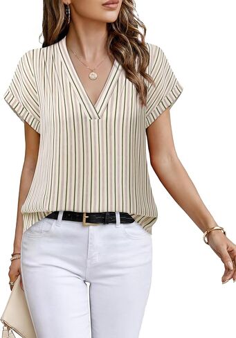 Timeson Womens Summer Tops Dressy Casual Short Sleeve Women Blouses V Neck Work Office Shirts in Saudi Arabia