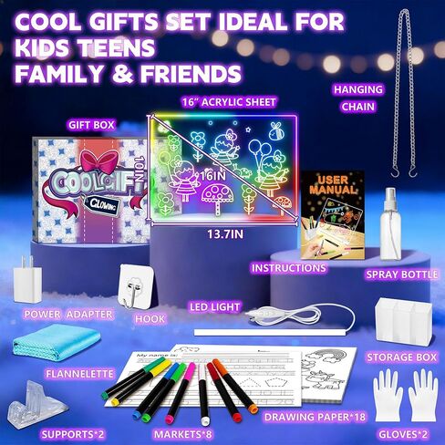 16" Led Drawing Board for Kids with 18 Tracing Pages - 4 Modes & Acrylic Led Note Board with 7 Colors, Light up Magic Boards for Art Kit, Birthday & Christmas Gifts for Teenage Girls & Boys, 39PCS in Saudi Arabia