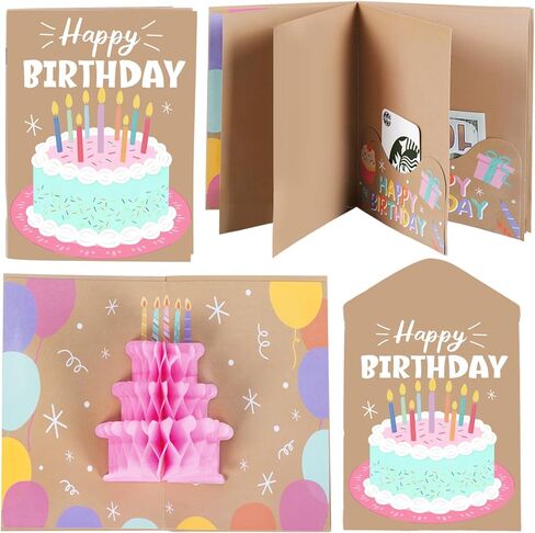 6 Slots 3D Happy Birthday Gift Card Booklet with Envelopes 3D Honeycomb Birthday Money Holder for Cash Gifts Surprise Money Card Sleeves Book Money Gift Ideas for Teacher Employee Friends (Colorful) in Saudi Arabia