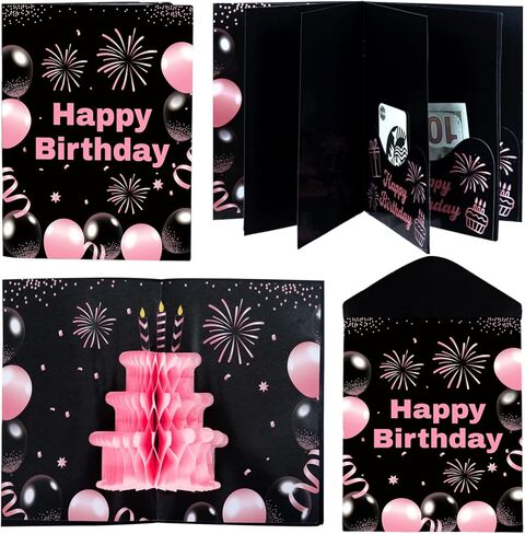 6 Slots 3D Happy Birthday Gift Card Booklet with Envelopes 3D Honeycomb Birthday Money Holder for Cash Gifts Surprise Money Card Sleeves Book Money Gift Ideas for Teacher Employee Friends (Colorful) in Saudi Arabia
