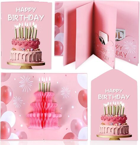 6 Slots 3D Happy Birthday Gift Card Booklet with Envelopes 3D Honeycomb Birthday Money Holder for Cash Gifts Surprise Money Card Sleeves Book Money Gift Ideas for Teacher Employee Friends (Colorful) in Saudi Arabia