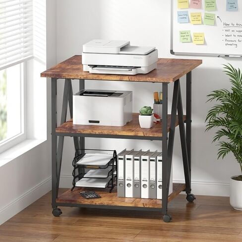 2-Tier Printer Stand, Printer Table with Storage, Industrial Printer Storage Cart with Wheels, Rolling Printer Stand for Heat Press Scanner Fax, Brown in Saudi Arabia
