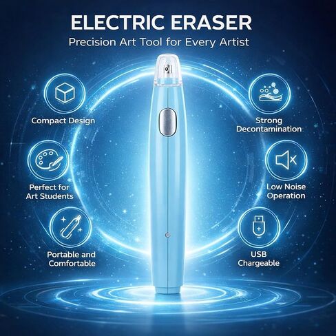 Electric USB Rechargeable Eraser, White, 16 Refills Included - Precise Erasing, Low Noise Motor, Portable Design for Artists and Students (Blue) in Saudi Arabia