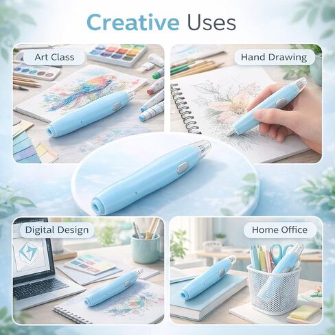 Electric USB Rechargeable Eraser, White, 16 Refills Included - Precise Erasing, Low Noise Motor, Portable Design for Artists and Students (Blue) in Saudi Arabia