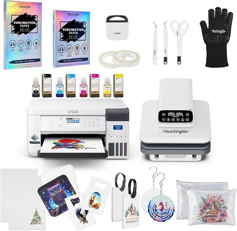 مجموعة أدوات التسامي للمبتدئين من Epson Surecolor F170 - طابعة مزودة بمجموعة أحبار CMYK، وحزمة تصميم، و10 عبوات من أكواب التسامي، وورق التسامي، وشريط - مثالية للمبتدئين والشركات الصغيرة in Kuwait