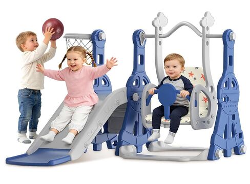 BIERUM 4 in 1 Toddler Slide and Swing Set, Baby Slide for Toddlers Age 1-2, with Basketball Hoop, Indoor Outdoor Toddler Playset Pink in Saudi Arabia