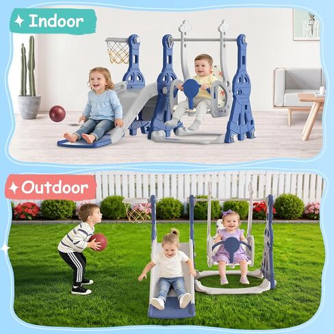 BIERUM 4 in 1 Toddler Slide and Swing Set, Baby Slide for Toddlers Age 1-2, with Basketball Hoop, Indoor Outdoor Toddler Playset Pink in Saudi Arabia