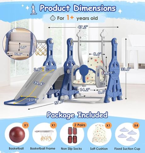BIERUM 4 in 1 Toddler Slide and Swing Set, Baby Slide for Toddlers Age 1-2, with Basketball Hoop, Indoor Outdoor Toddler Playset Pink in Saudi Arabia