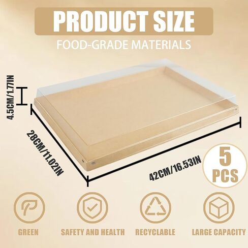 5 Pcs Serving Trays Sets Catering Trays with Lids, Paper Charcuterie Boxes with Clear Lids, Party Platters Take Out Food Containers for Snacks Fruit Cookies Dessert Sandwiches(16.5 × 11× 2 inch) in Saudi Arabia