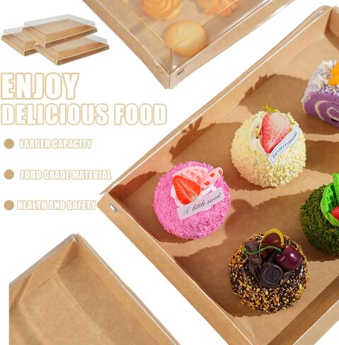 5 Pcs Serving Trays Sets Catering Trays with Lids, Paper Charcuterie Boxes with Clear Lids, Party Platters Take Out Food Containers for Snacks Fruit Cookies Dessert Sandwiches(16.5 × 11× 2 inch) in Saudi Arabia
