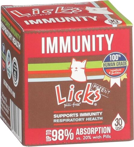 Licks Pill-Free Cat Immunity - Immune Support Cat Supplies - Respiratory Supplements for Cats - Cat Health Supplies - Gel Packets - 30 Use in Kuwait