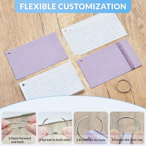 NEEWAY Ruled Index Cards with Ring 3x5 Inches, 200 Count Note Cards Lined, Flash Cards with Rings for Studying, Home and Office (Pastel) in Saudi Arabia