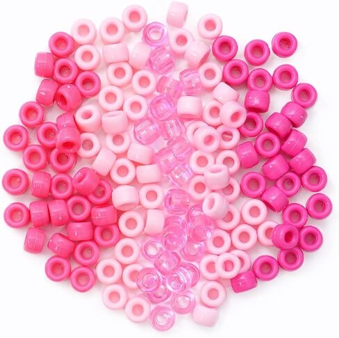 1200Pcs 6x9mm Pony Beads for Bracelet Making Kit, 5 Style Pink Colors Kandi Beads Bulk for Kids Toys Friendship Bracelet Kit, Hair Beads for Braids with Stretch Cord and Scissors in Kuwait